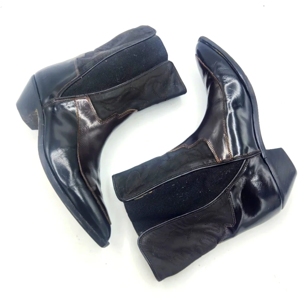 Donald  J Pilner Vintage Western Couture Leather Black Brown Boots SZ 7 - Picture 9 of 16